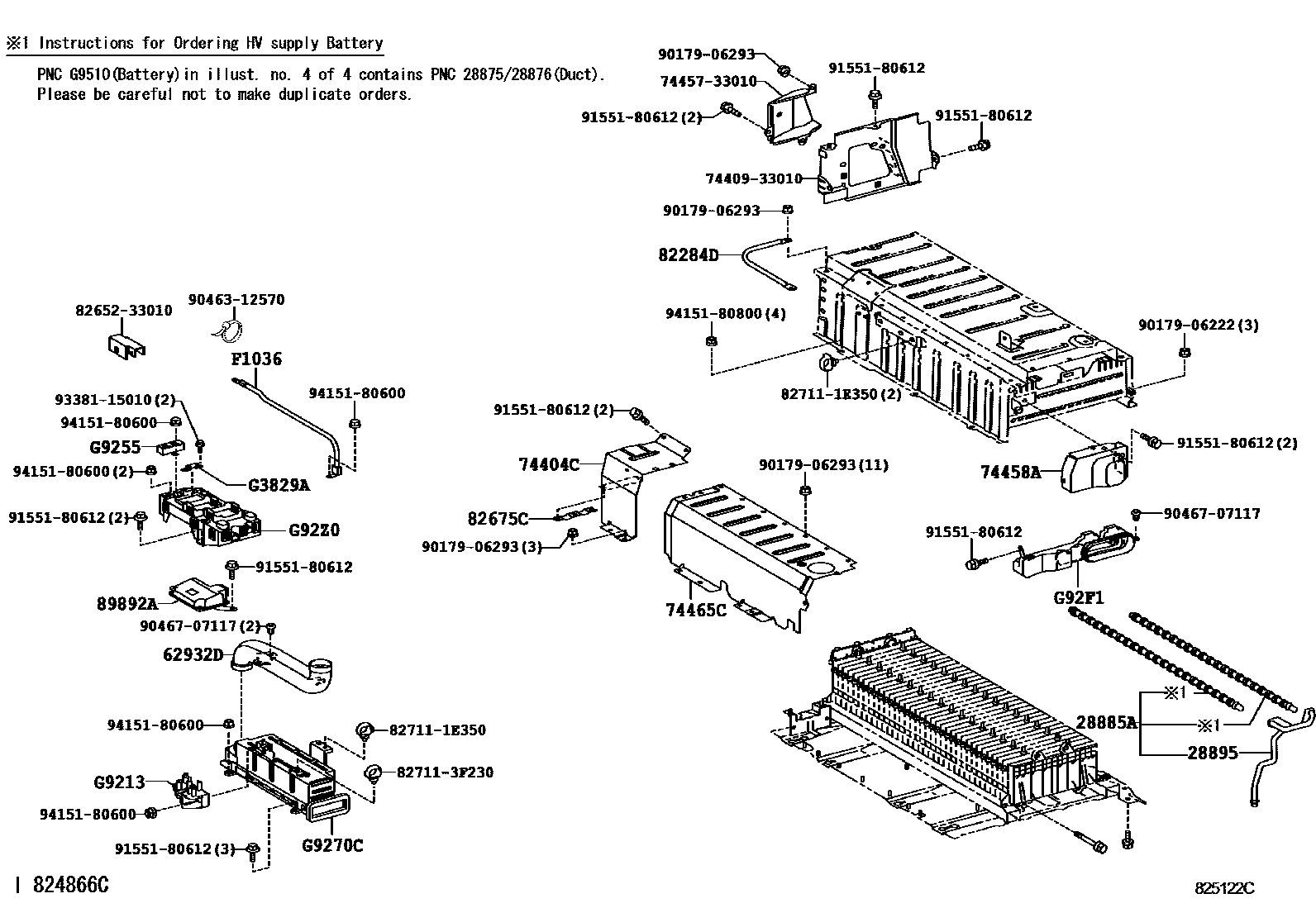 Toyota CAMRY 蓄电池和蓄电池电缆 EPC diagram — 825122C