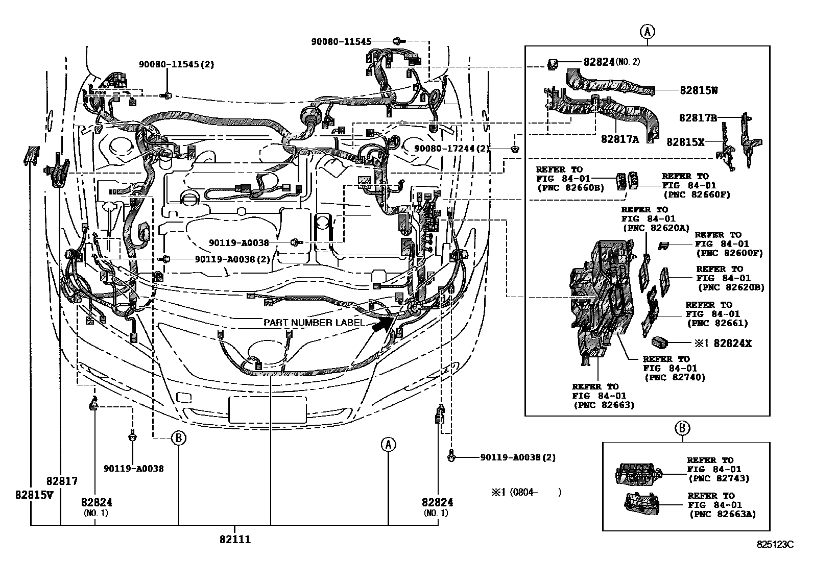 Toyota CAMRY 线束和卡夹 EPC diagram — 825123C