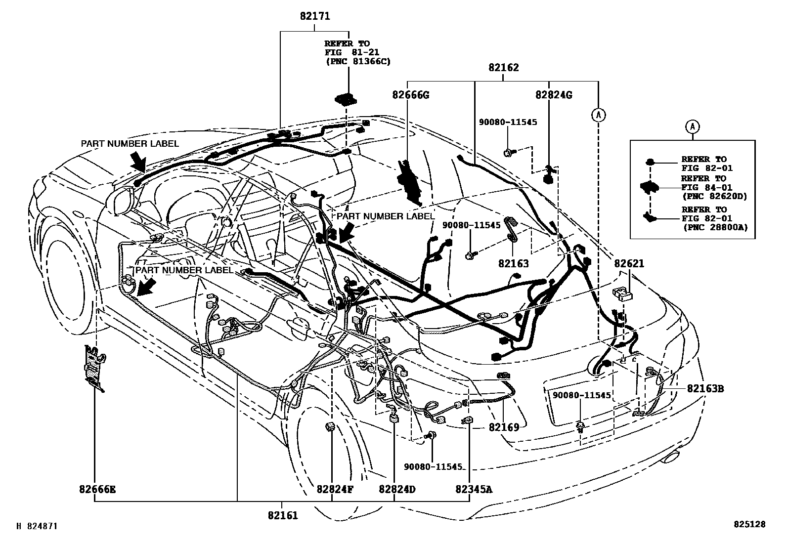 Toyota CAMRY 线束和卡夹 EPC diagram — 825128