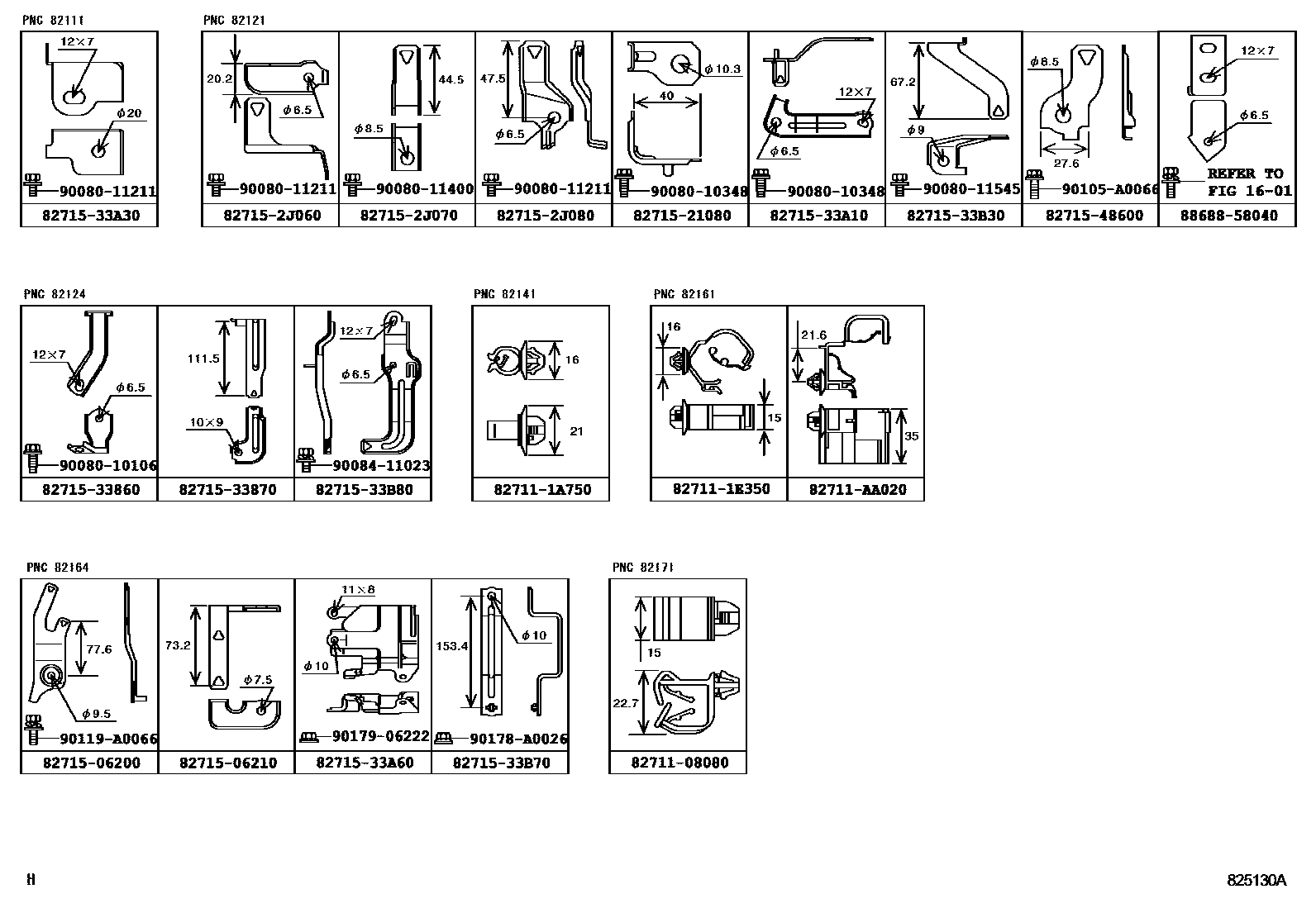 Toyota CAMRY 线束和卡夹 EPC diagram — 825130A