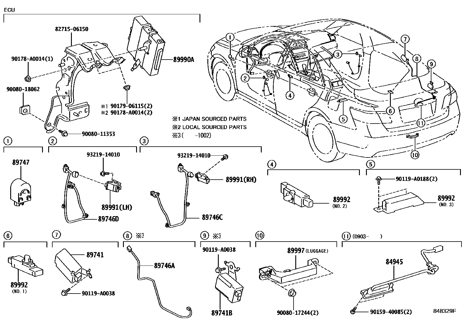 Toyota CAMRY 遥控门锁 EPC diagram — 848329F