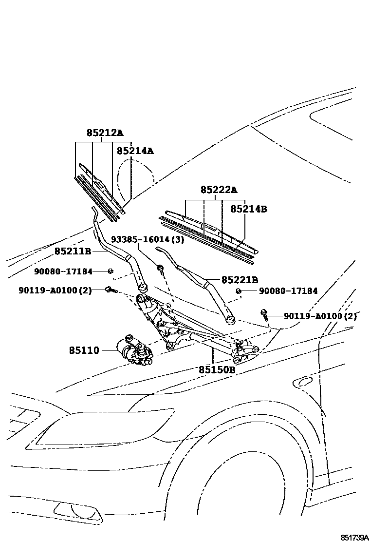 Toyota CAMRY 挡风玻璃刮水器 EPC diagram — 851739A