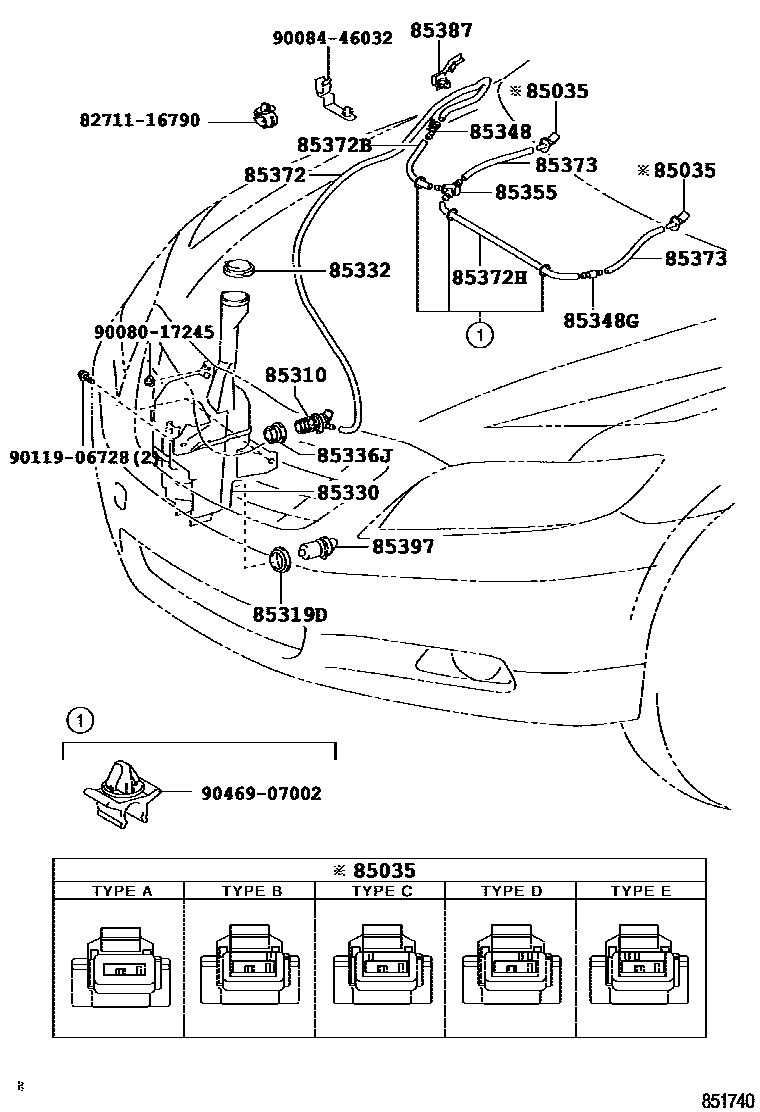 Toyota CAMRY 挡风玻璃清洗器 EPC diagram — 851740B