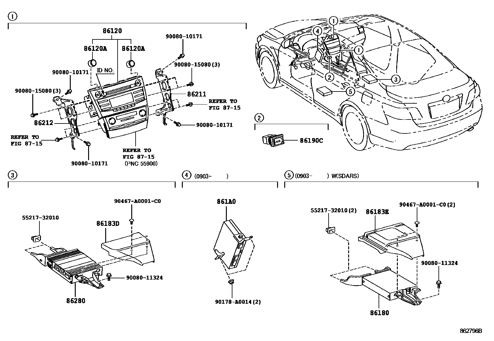 Toyota CAMRY 收音机、放大器和冷凝器 EPC diagram — 862796C