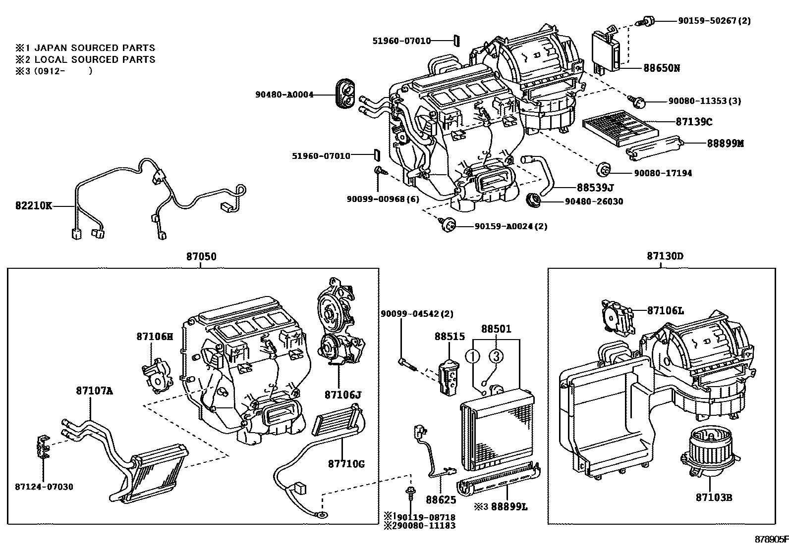 Toyota CAMRY 暖风和空调系统 - 冷却器组件 EPC diagram — 878905F