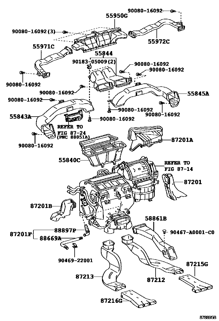 Toyota CAMRY 暖风和空调系统 - 控制器和风管 EPC diagram — 878895B