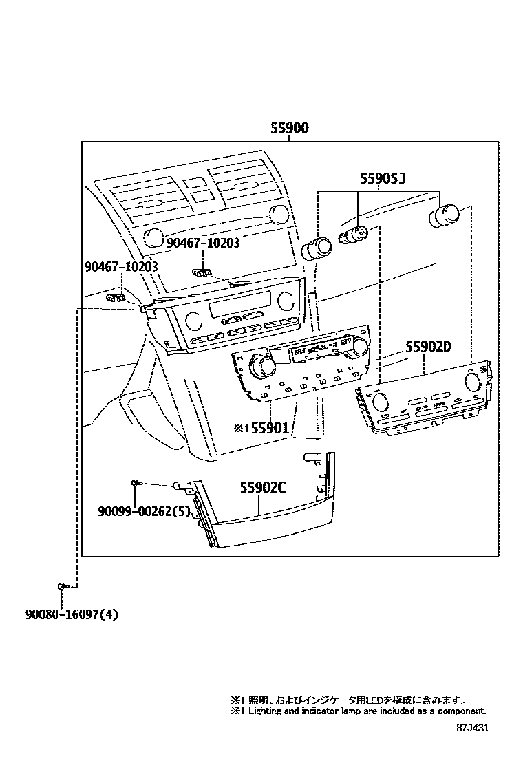 Toyota CAMRY 暖风和空调系统 - 控制器和风管 EPC diagram — 87J431