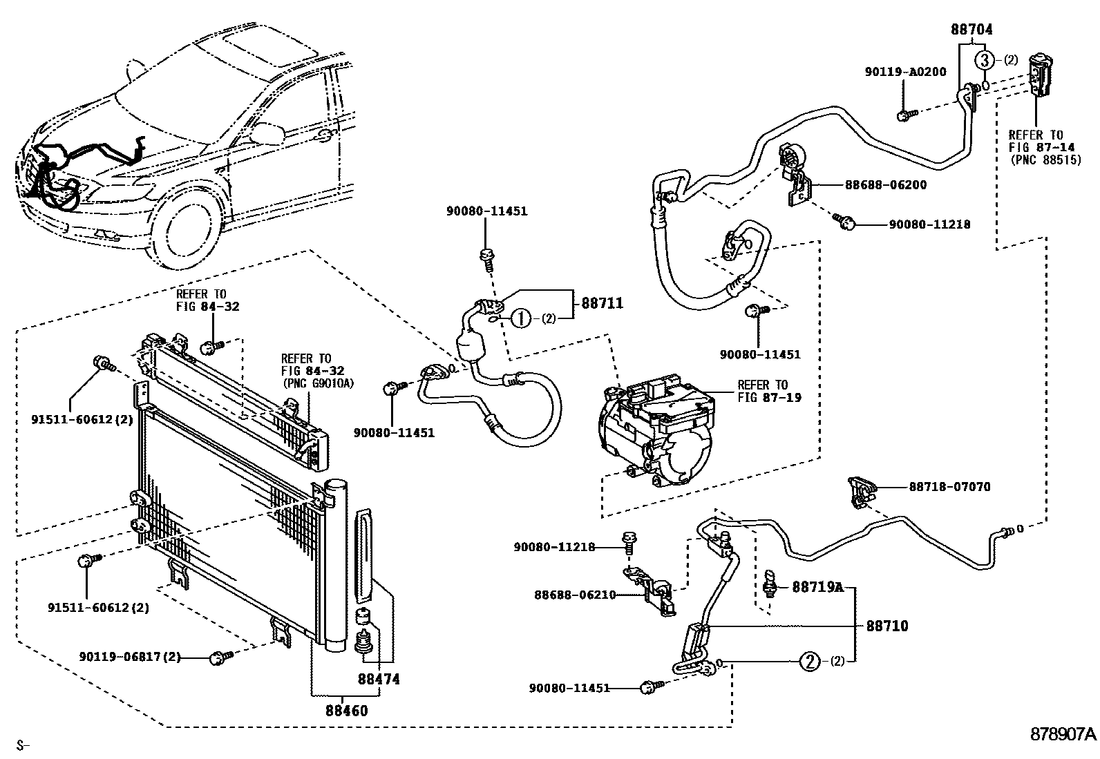 Toyota CAMRY Heating & Air Conditioning - Cooler Piping EPC diagram — 878907A