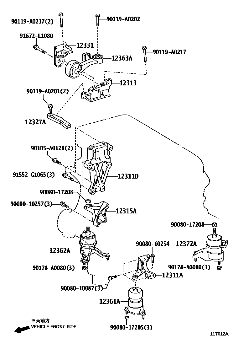 Toyota CAMRY Engine Mounting EPC diagram — 117012A