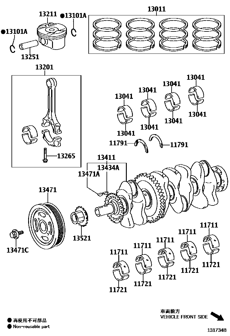 Toyota CAMRY Crankshaft & Piston EPC diagram — 131734B