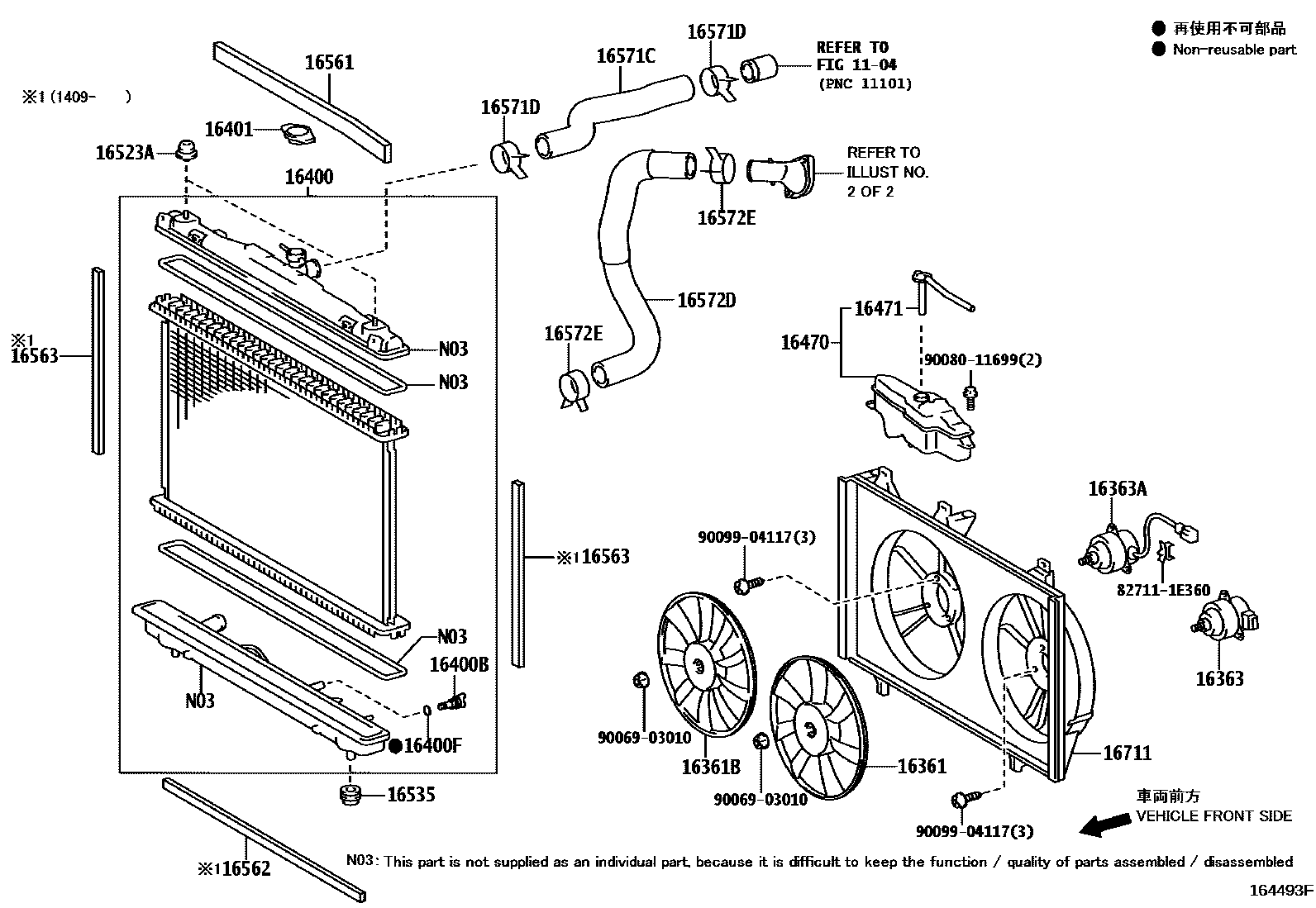 Toyota CAMRY RADIATOR & WATER OUTLET EPC diagram — 164493F