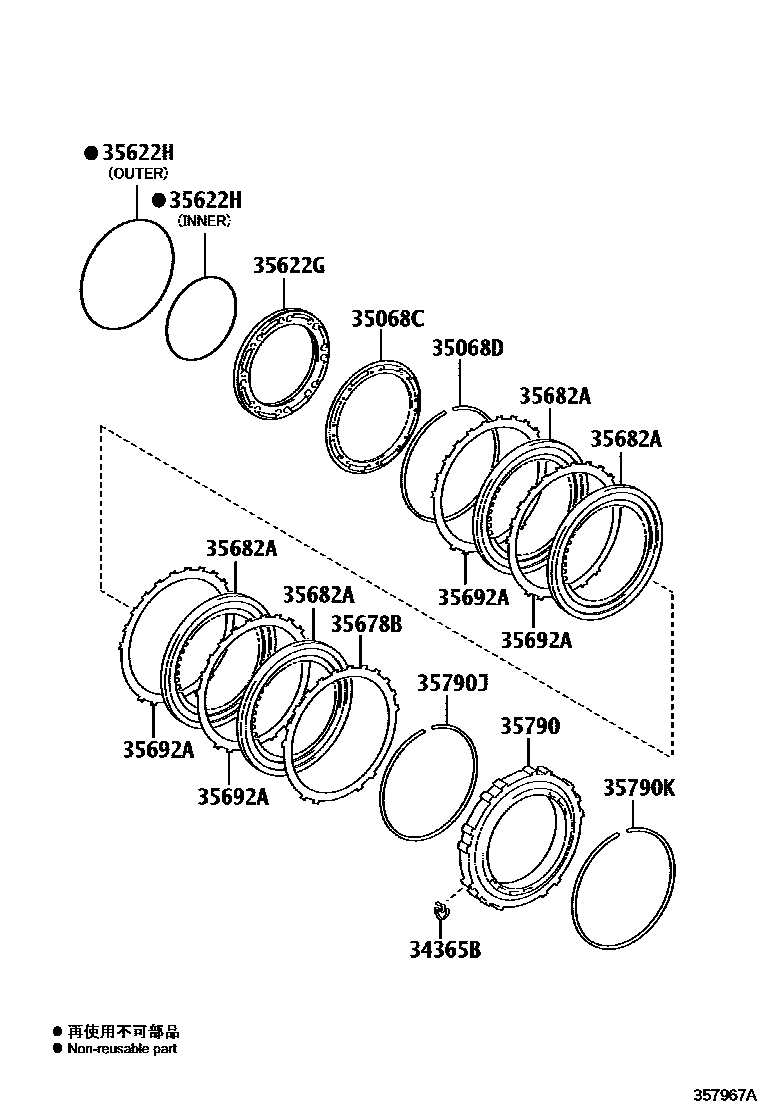Toyota CAMRY 中央支架和行星太阳齿轮(ATM) EPC diagram — 357967D