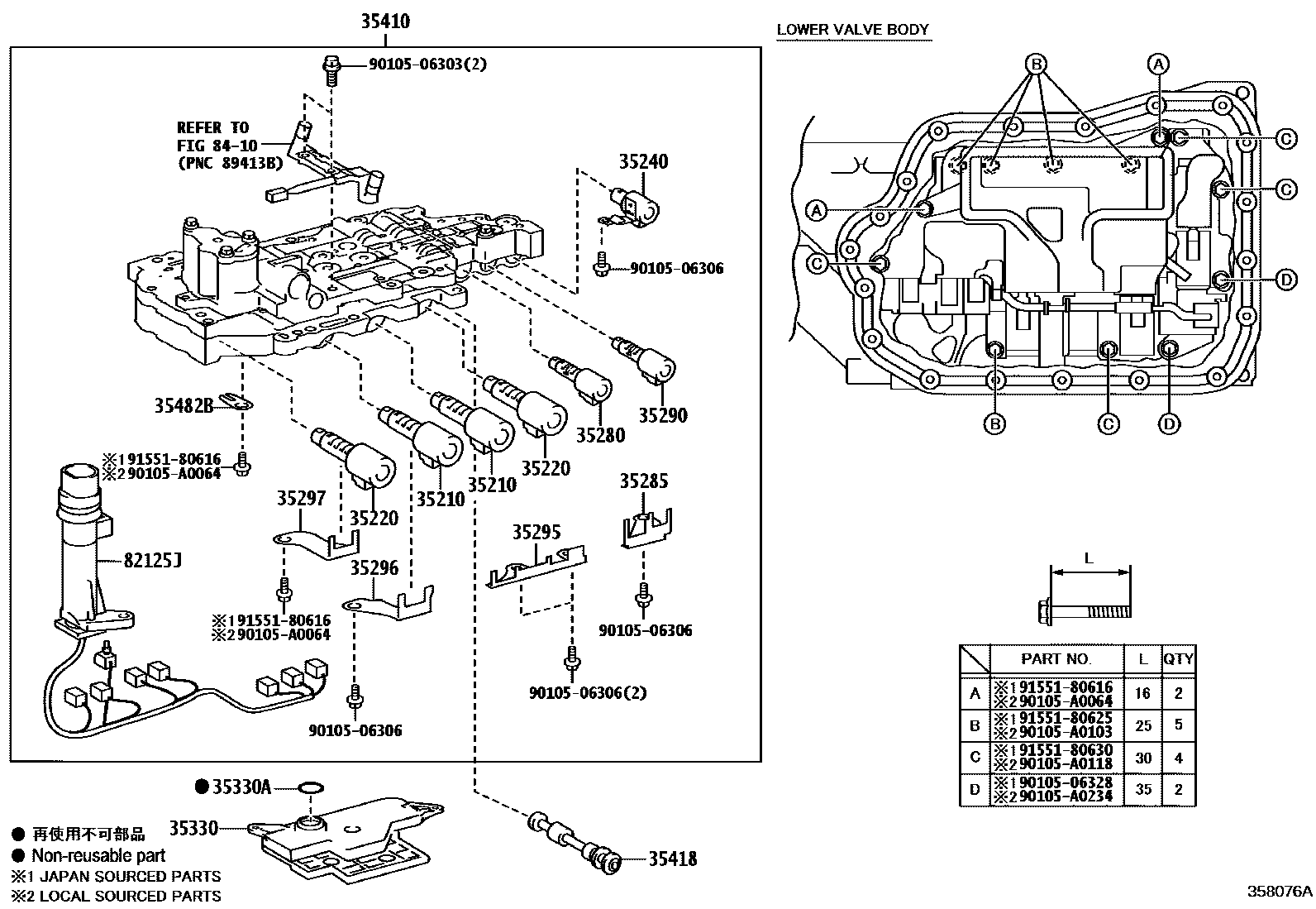 Toyota CAMRY 阀体和滤油网(ATM) EPC diagram — 358076A