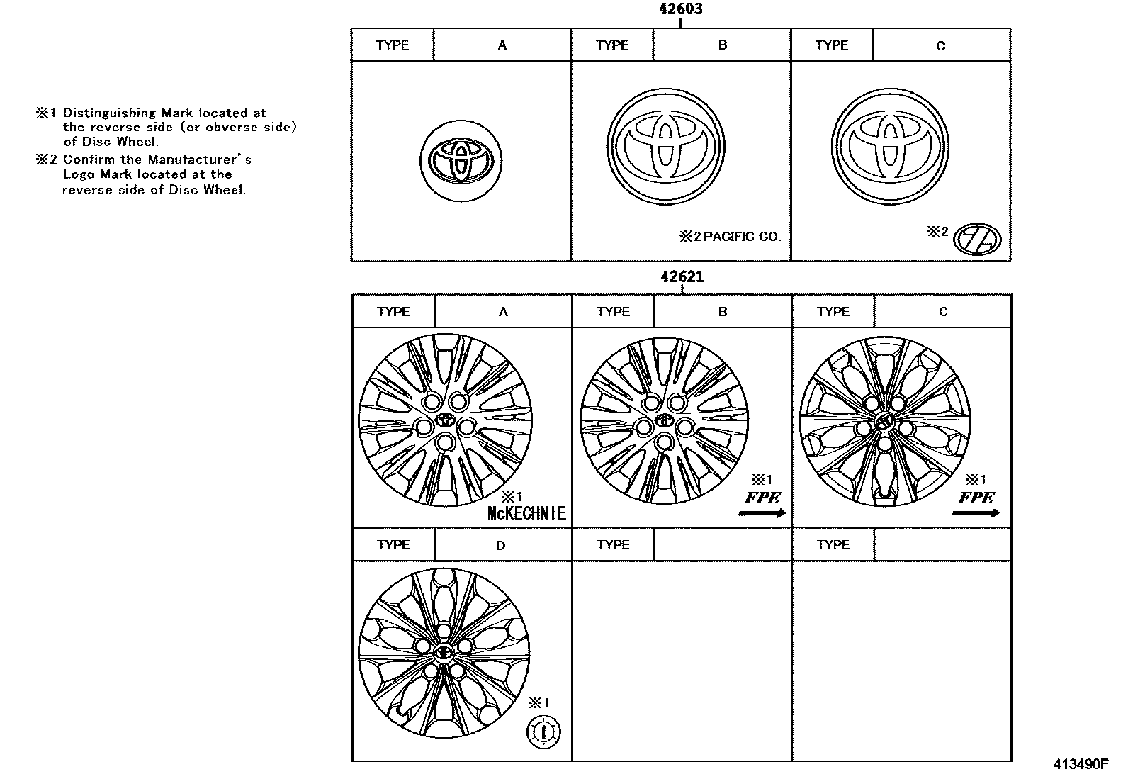 Toyota CAMRY 车轮和车轮盖 EPC diagram — 413490F