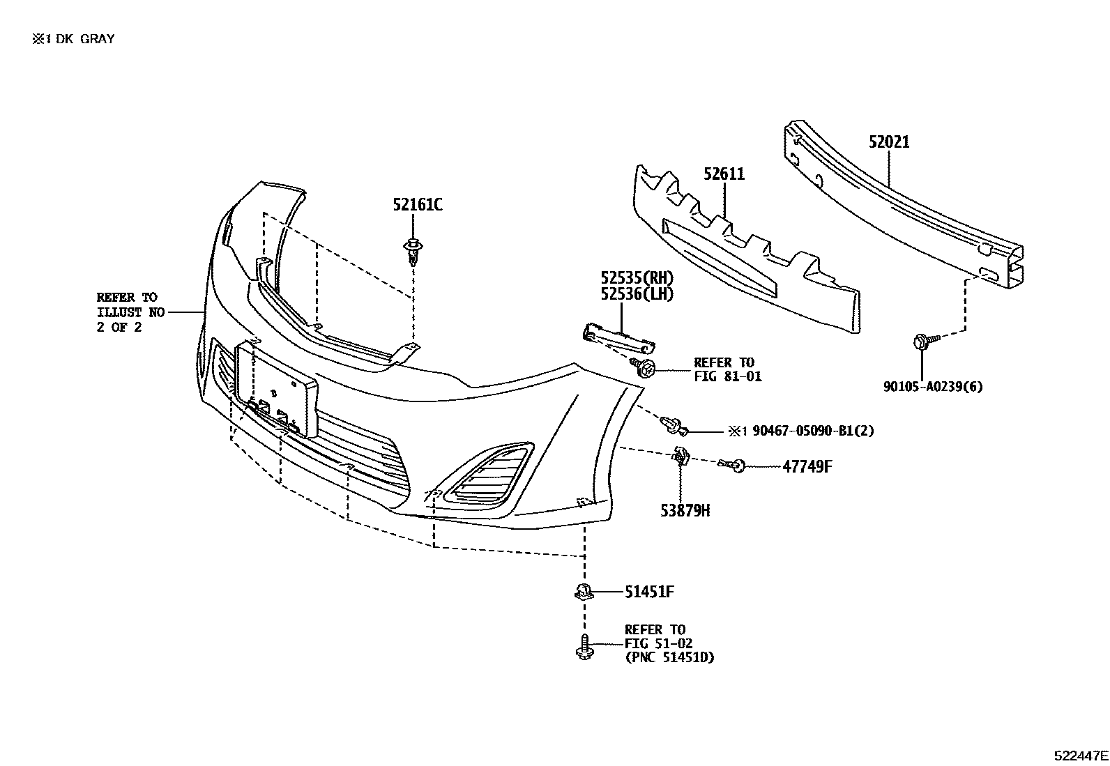 Toyota CAMRY 前保险杠及附件 EPC diagram — 522447E