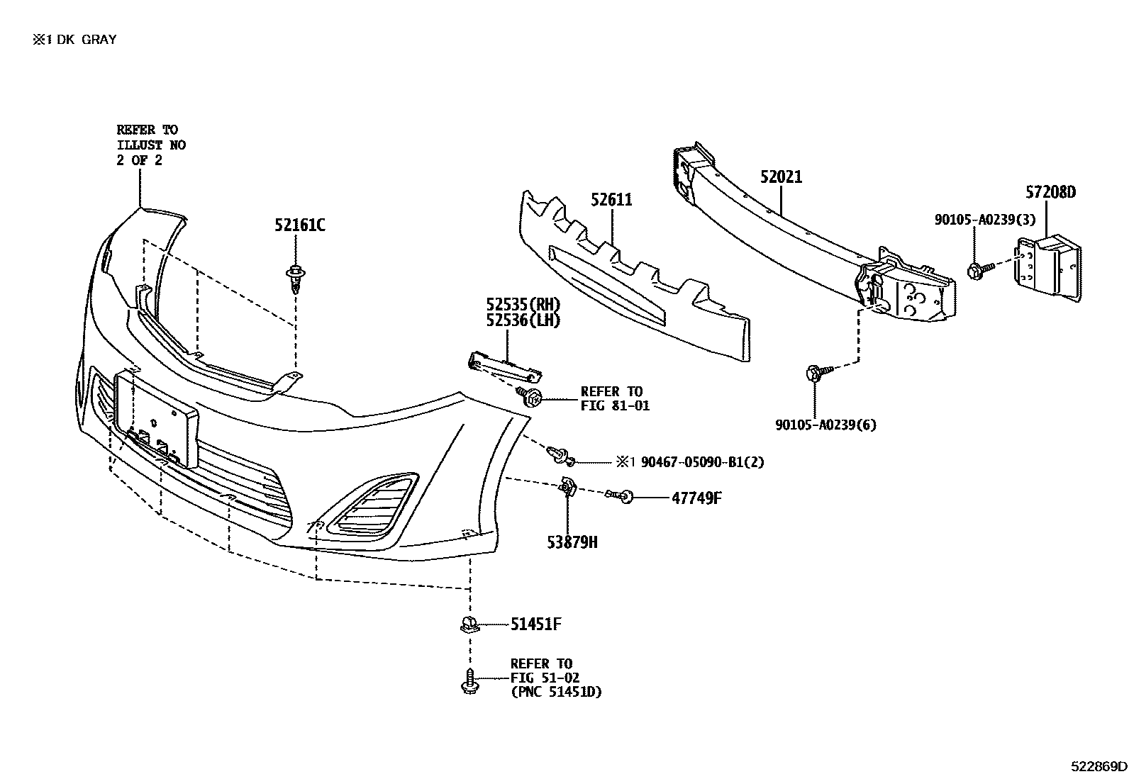 Toyota CAMRY 前保险杠及附件 EPC diagram — 522869D