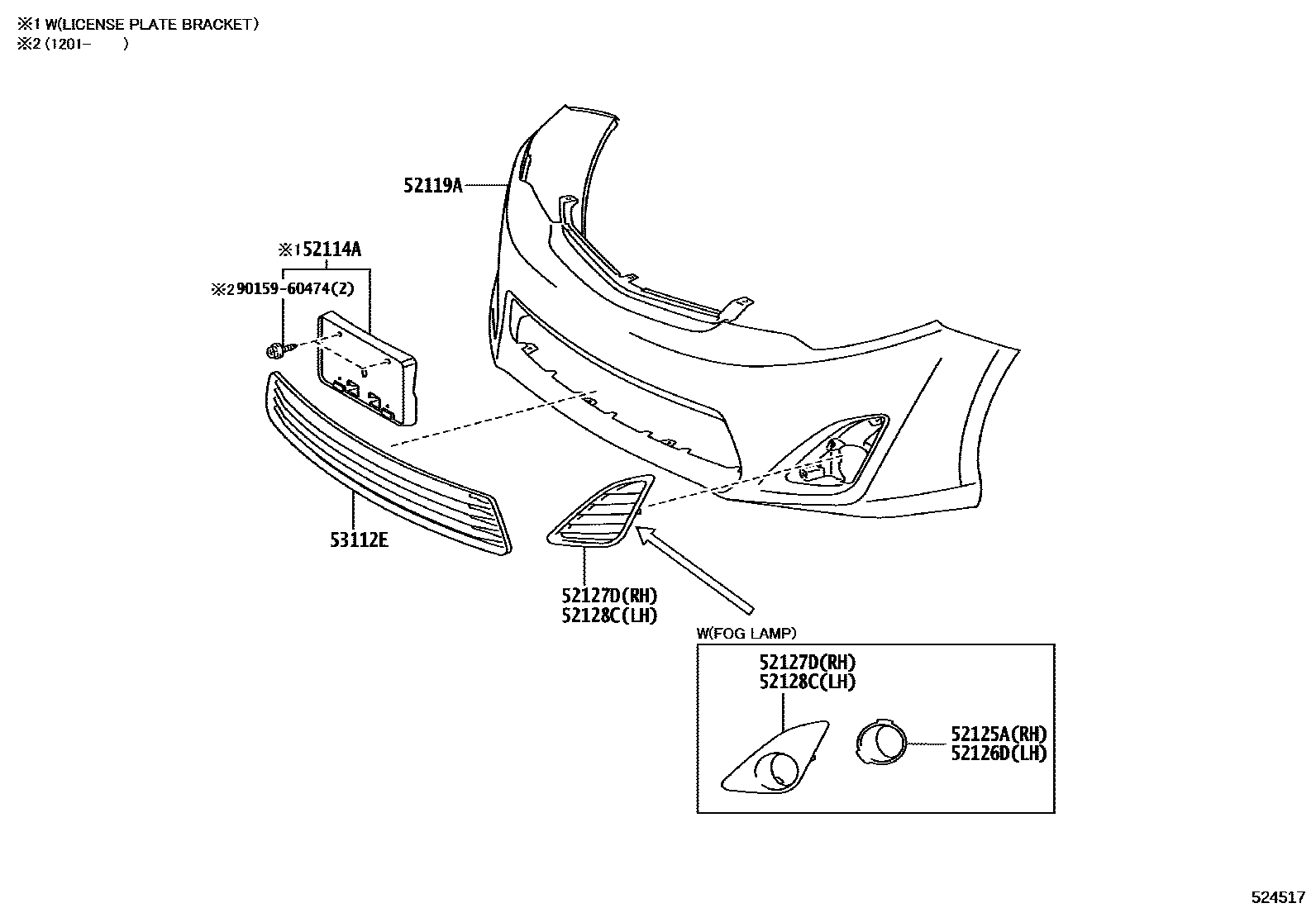 Toyota CAMRY 前保险杠及附件 EPC diagram — 524517