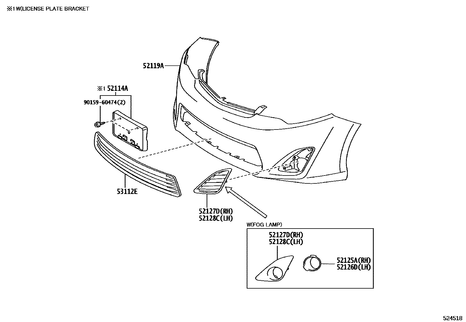 Toyota CAMRY 前保险杠及附件 EPC diagram — 524518