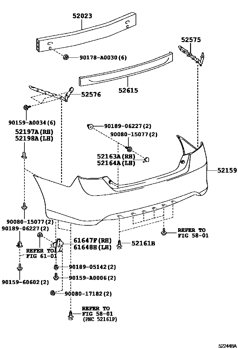 Toyota CAMRY 后保险杠及附件 EPC diagram — 522448A