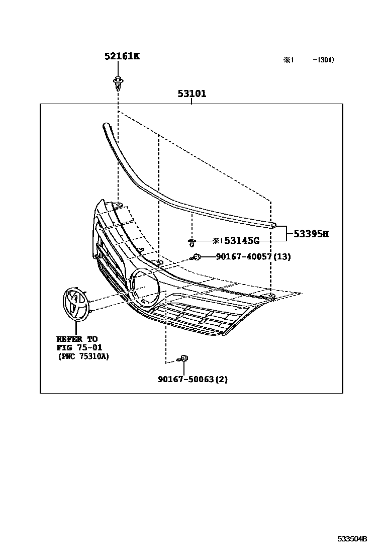 Toyota CAMRY radiator grille EPC diagram — 533504B