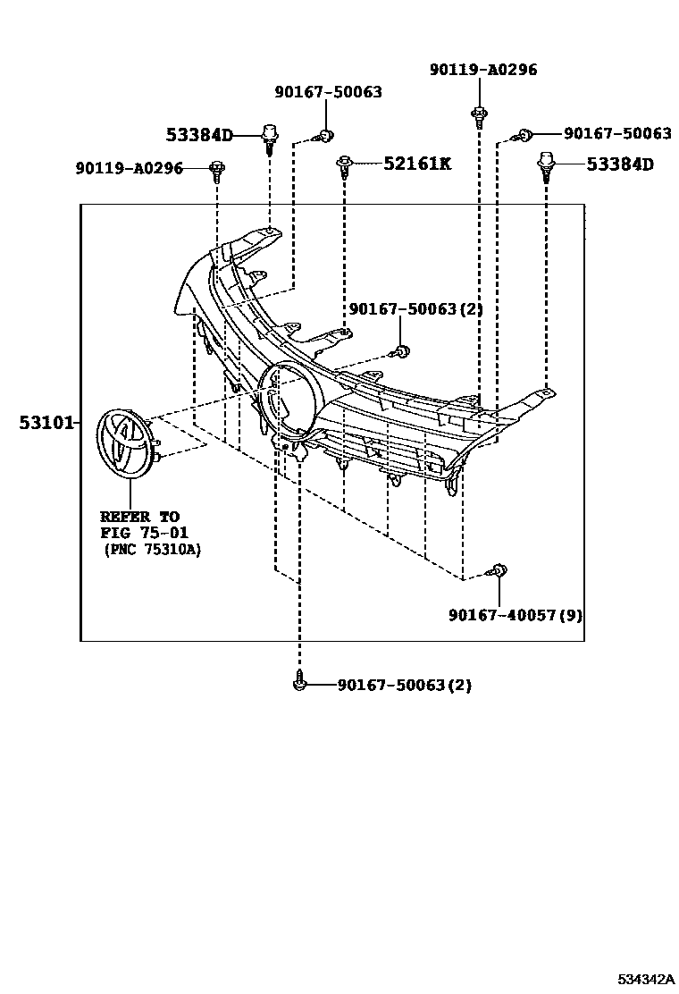 Toyota CAMRY radiator grille EPC diagram — 534342A