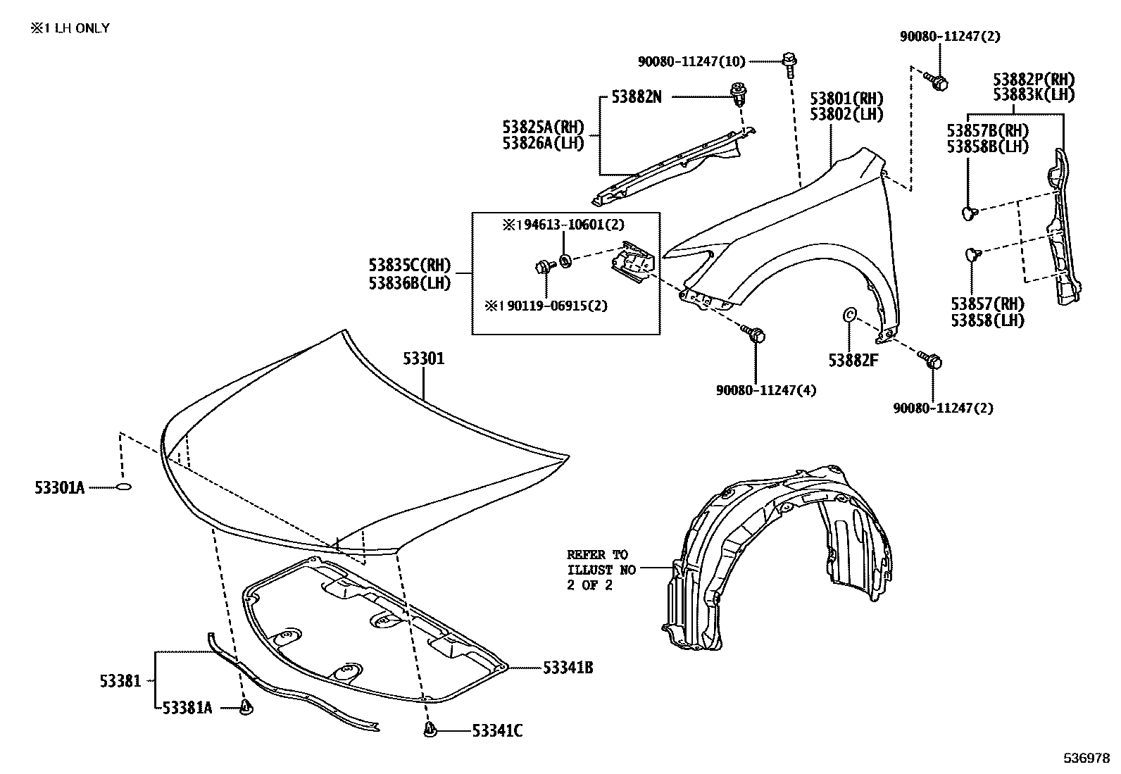 Toyota CAMRY 发动机盖和前翼子板 EPC diagram — 536978