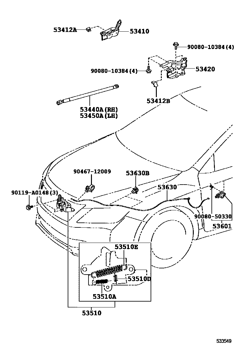 Toyota CAMRY 发动机盖锁和铰链 EPC diagram — 533549