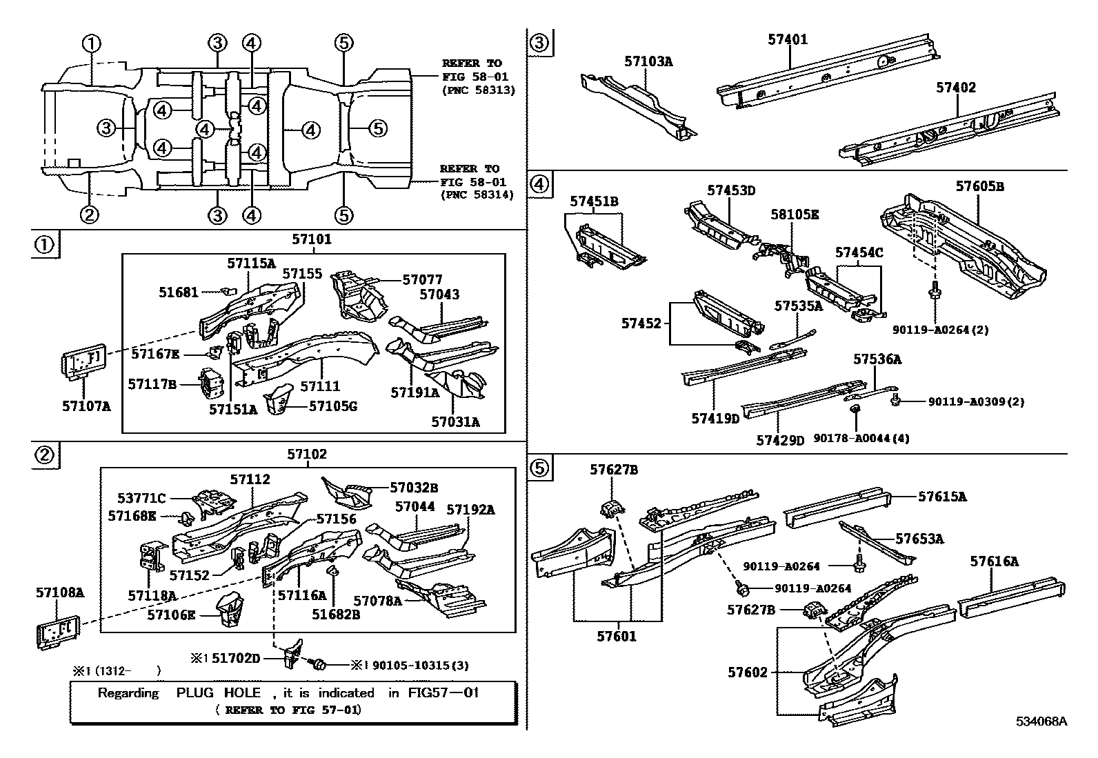 Toyota CAMRY Floor stringers EPC diagram — 534068A