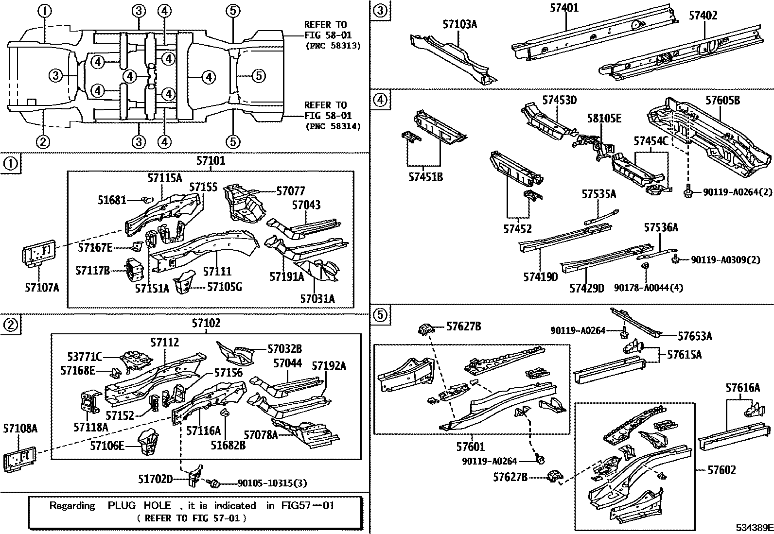 Toyota CAMRY Floor stringers EPC diagram — 534389E