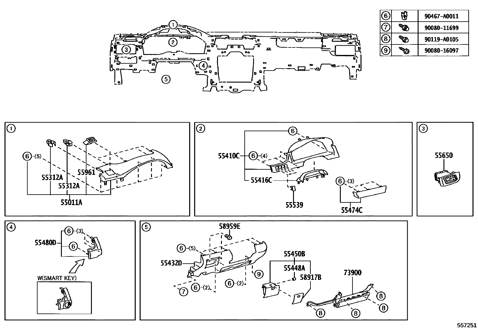 Toyota CAMRY 仪表板和手套箱 EPC diagram — 557251