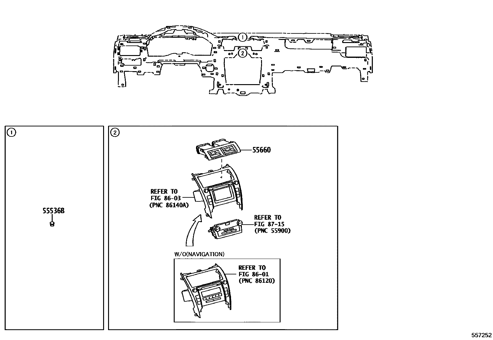 Toyota CAMRY 仪表板和手套箱 EPC diagram — 557252