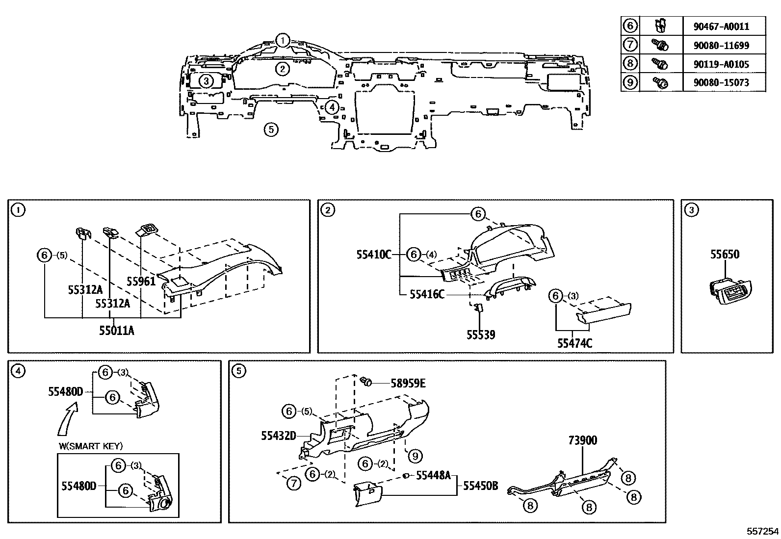 Toyota CAMRY 仪表板和手套箱 EPC diagram — 557254
