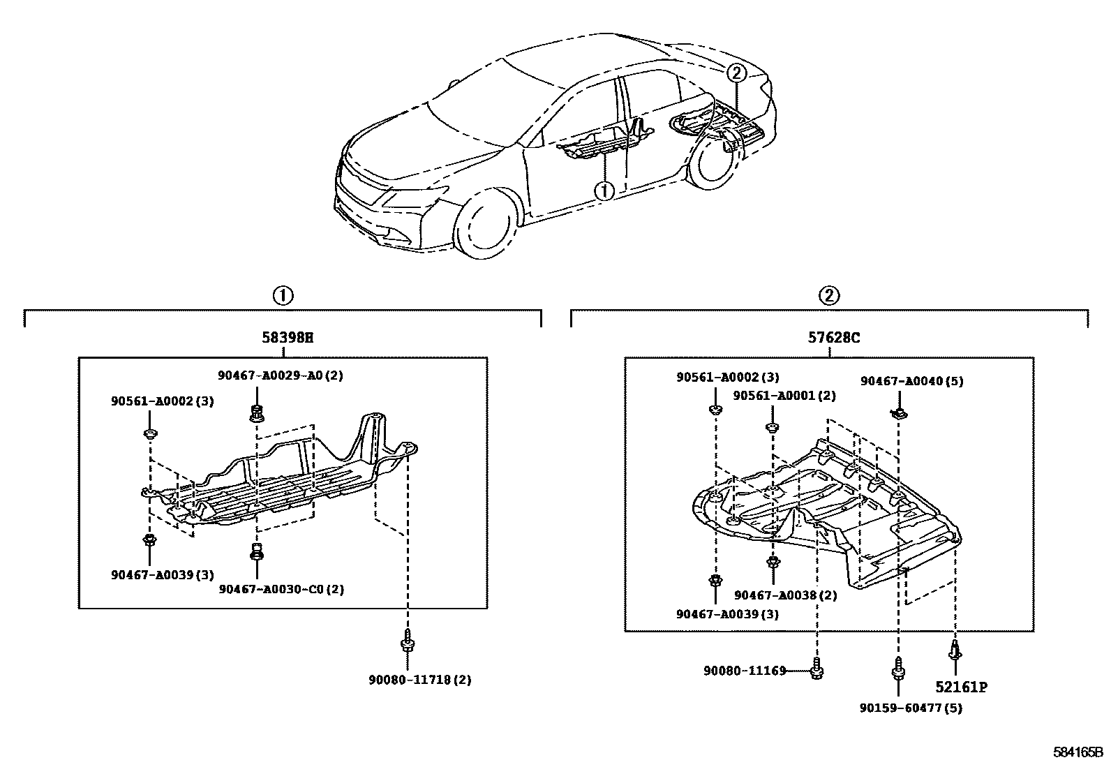 Toyota CAMRY 浅盘形地板和车身下背板 EPC diagram — 584165B