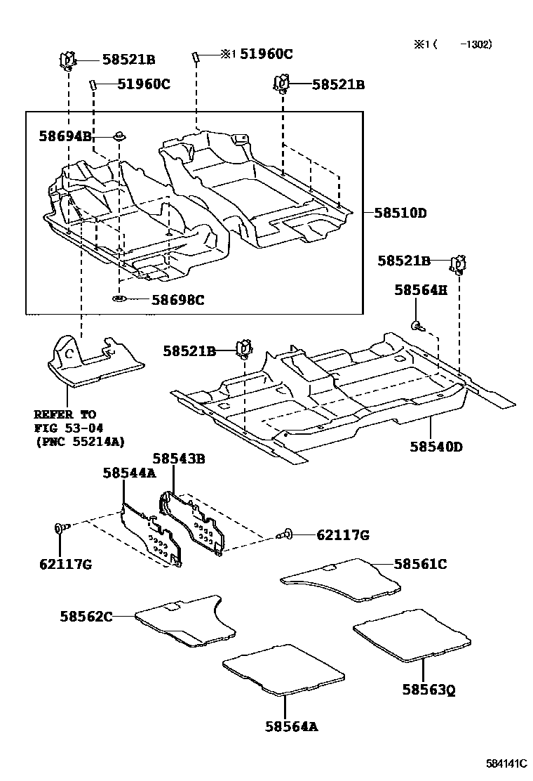 Toyota CAMRY 地板垫和地毯 EPC diagram — 584141C