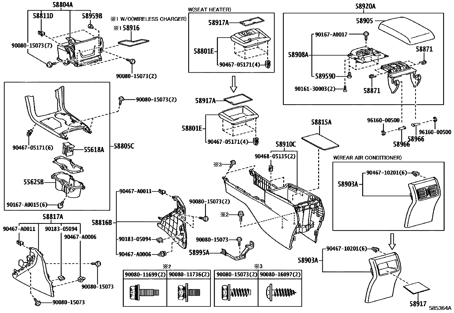 Toyota CAMRY 中央扶手箱和支架 EPC diagram — 585364A