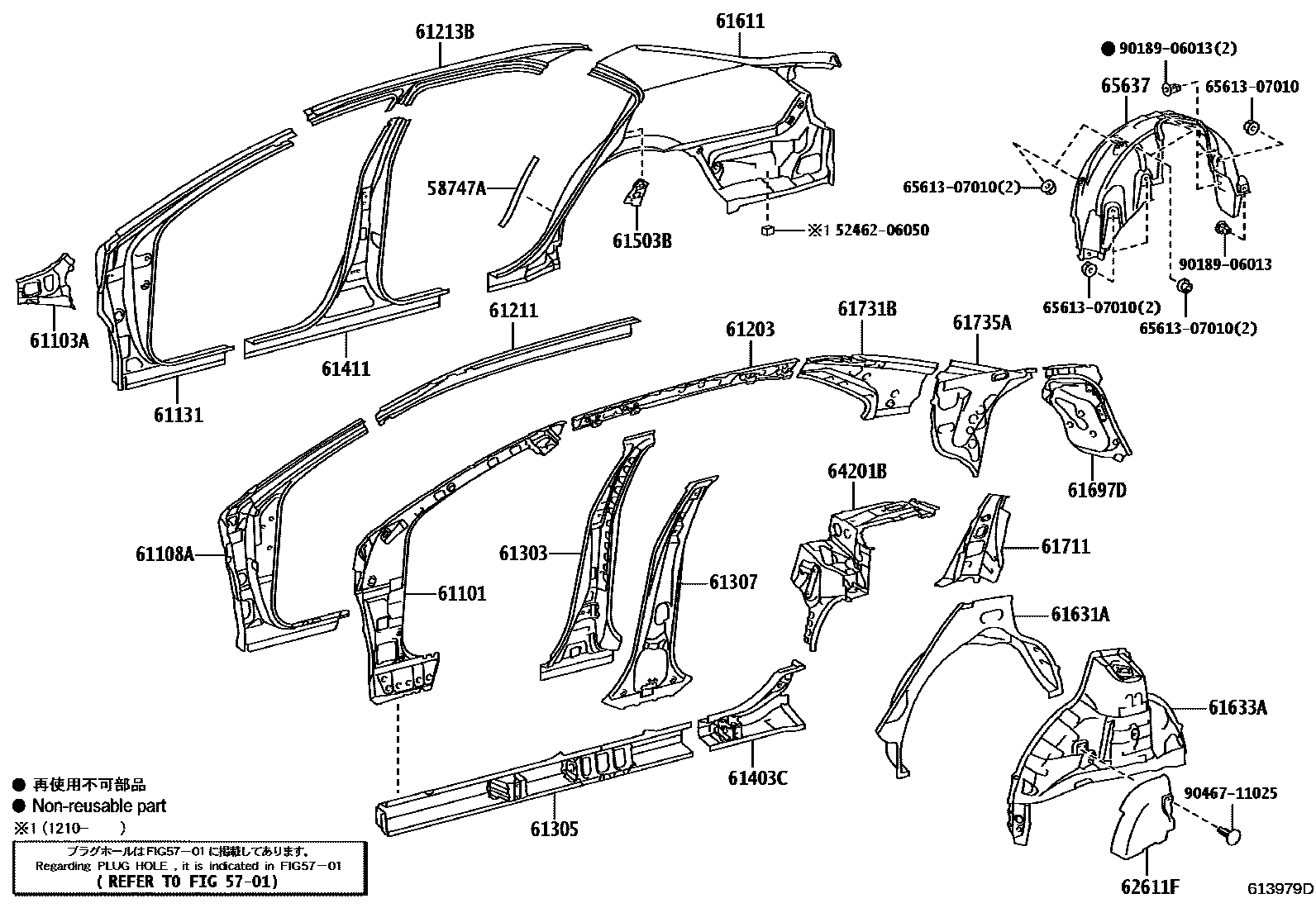 Toyota CAMRY 侧梁 EPC diagram — 613979D