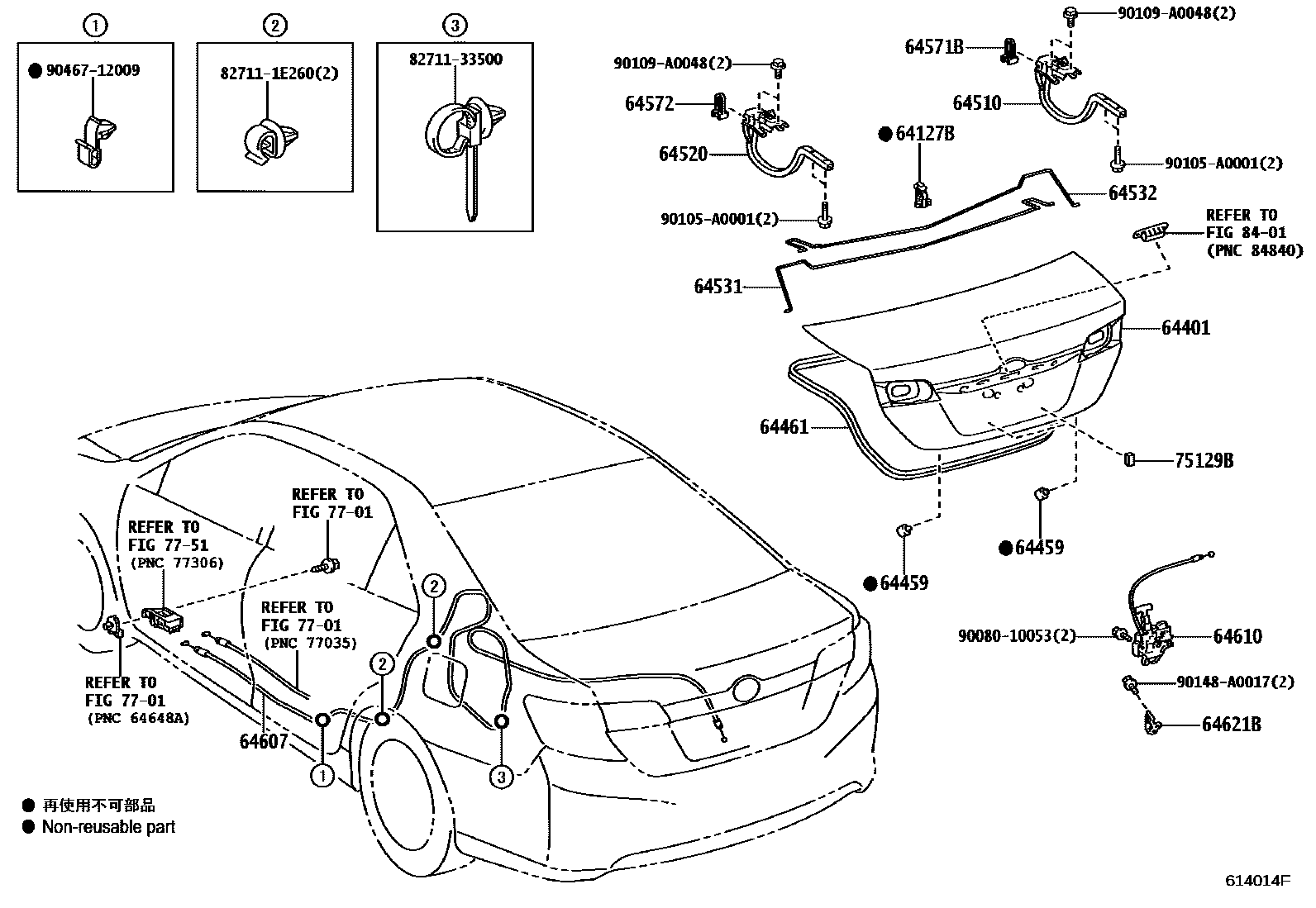Toyota CAMRY 行李箱门和行李箱锁 EPC diagram — 614014F