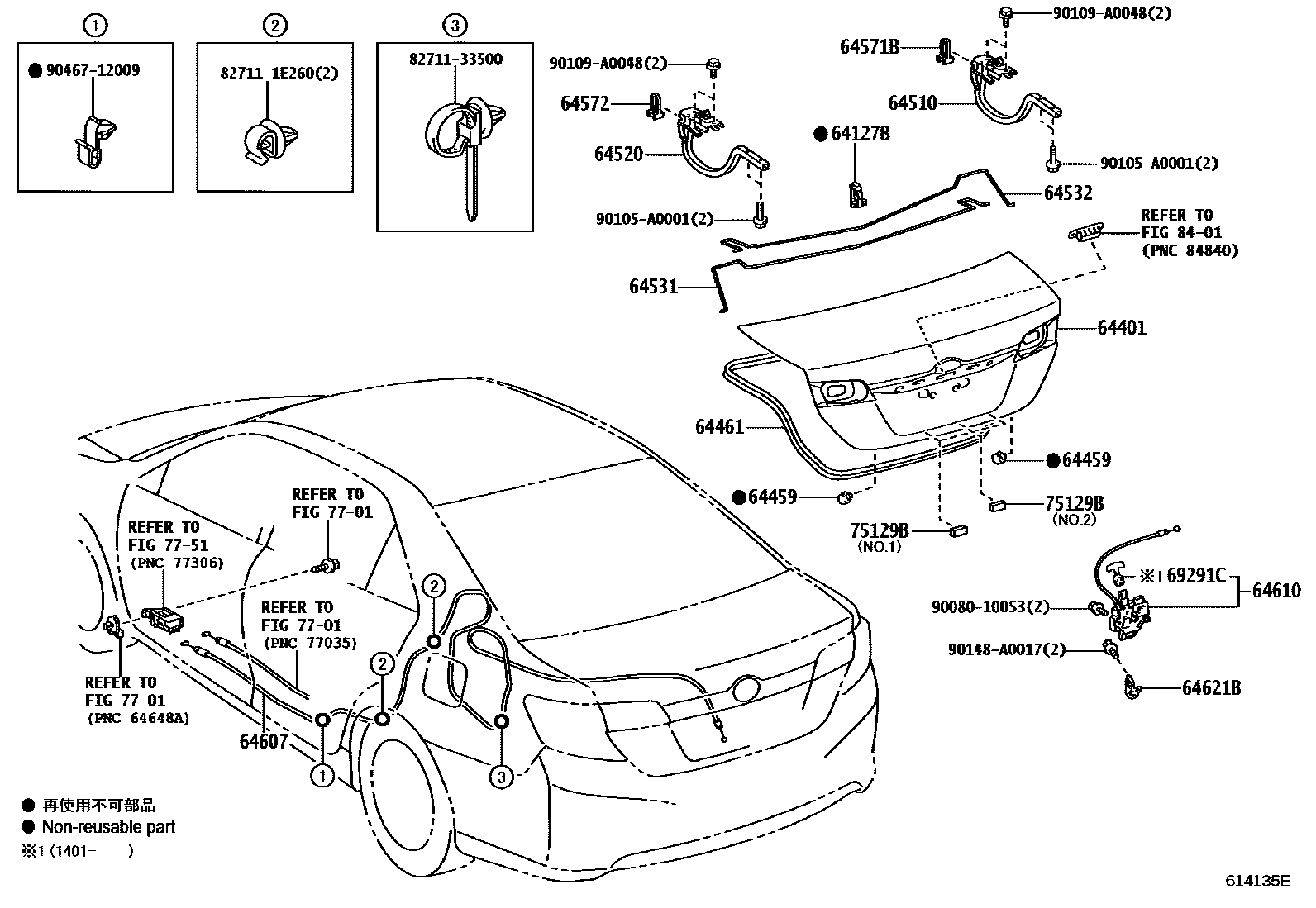 Toyota CAMRY 行李箱门和行李箱锁 EPC diagram — 614135D