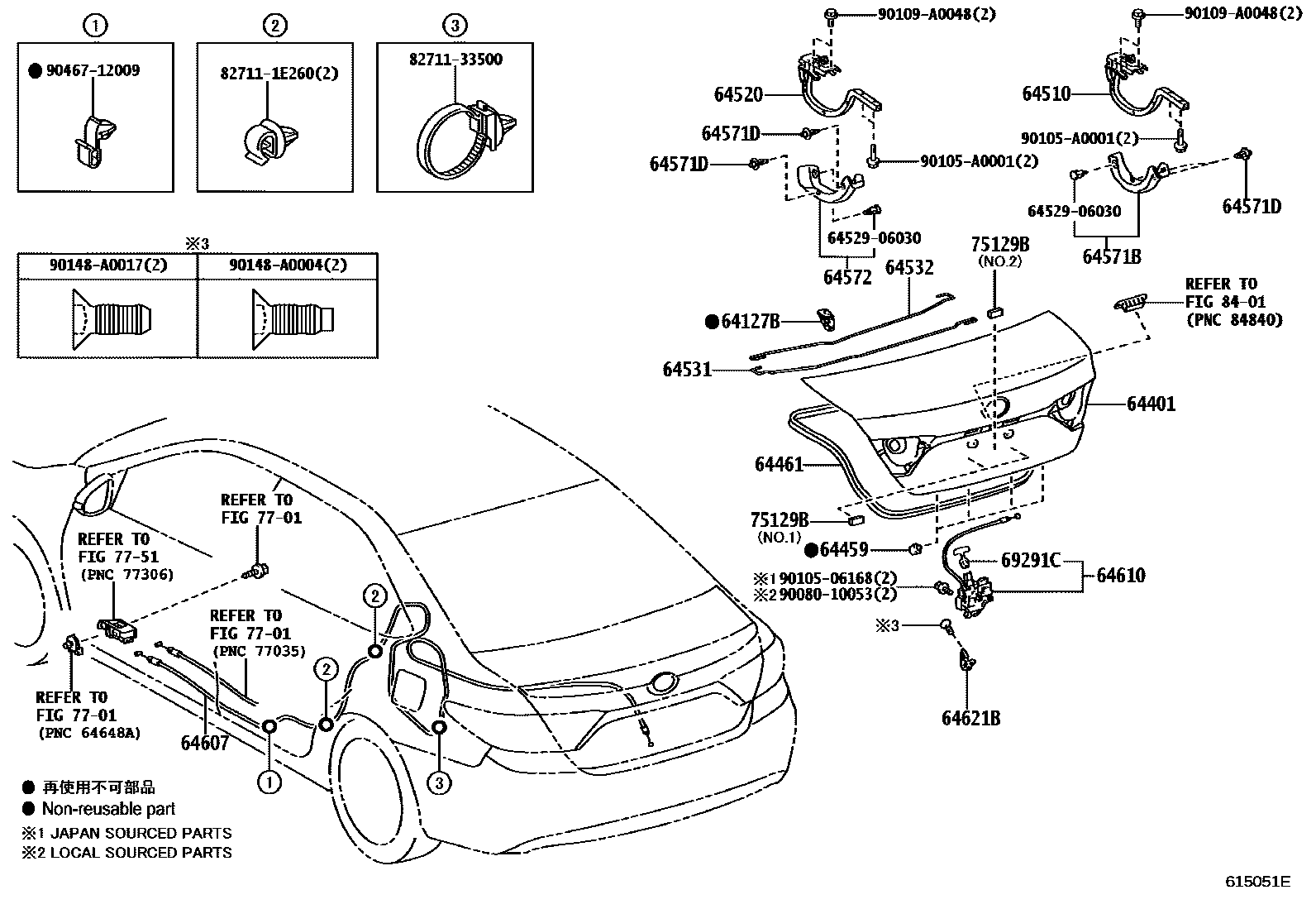 Toyota CAMRY 行李箱门和行李箱锁 EPC diagram — 615051E