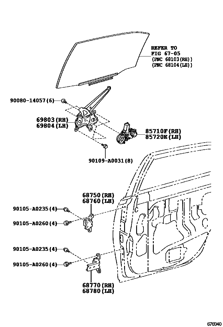 Toyota CAMRY 后门车窗升降器和合页 EPC diagram — 676940