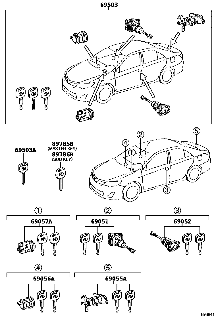 Toyota CAMRY 锁芯组件 EPC diagram — 676941