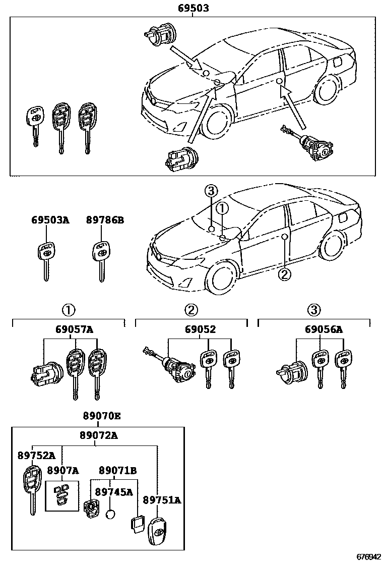 Toyota CAMRY 锁芯组件 EPC diagram — 676942