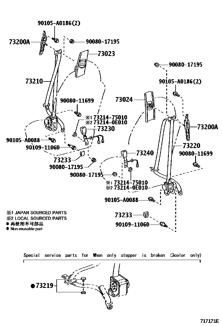 Toyota CAMRY 安全带和儿童保护座椅 EPC diagram — 717171E
