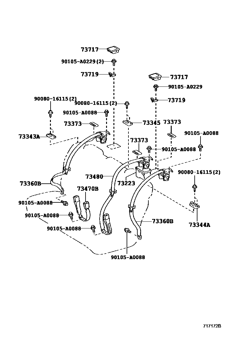 Toyota CAMRY 安全带和儿童保护座椅 EPC diagram — 717172C