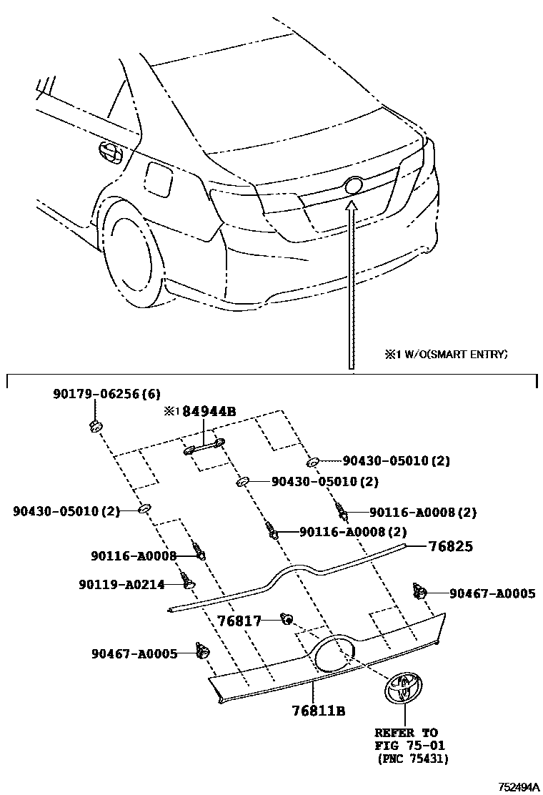Toyota CAMRY 后防护条 EPC diagram — 752494A
