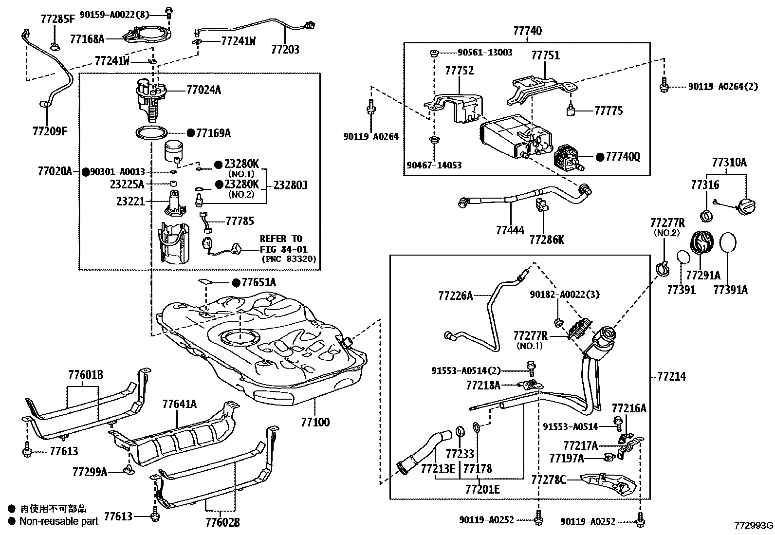 Toyota CAMRY 燃油箱和燃油管 EPC diagram — 772993G
