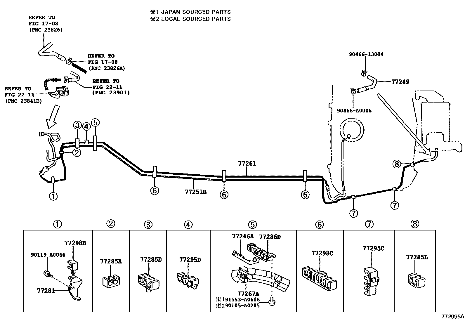 Toyota CAMRY 燃油箱和燃油管 EPC diagram — 772995A