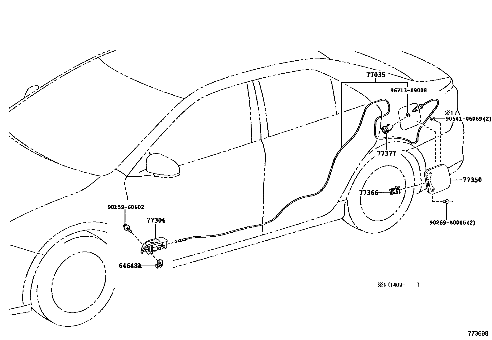 Toyota CAMRY 燃油箱和燃油管 EPC diagram — 773698