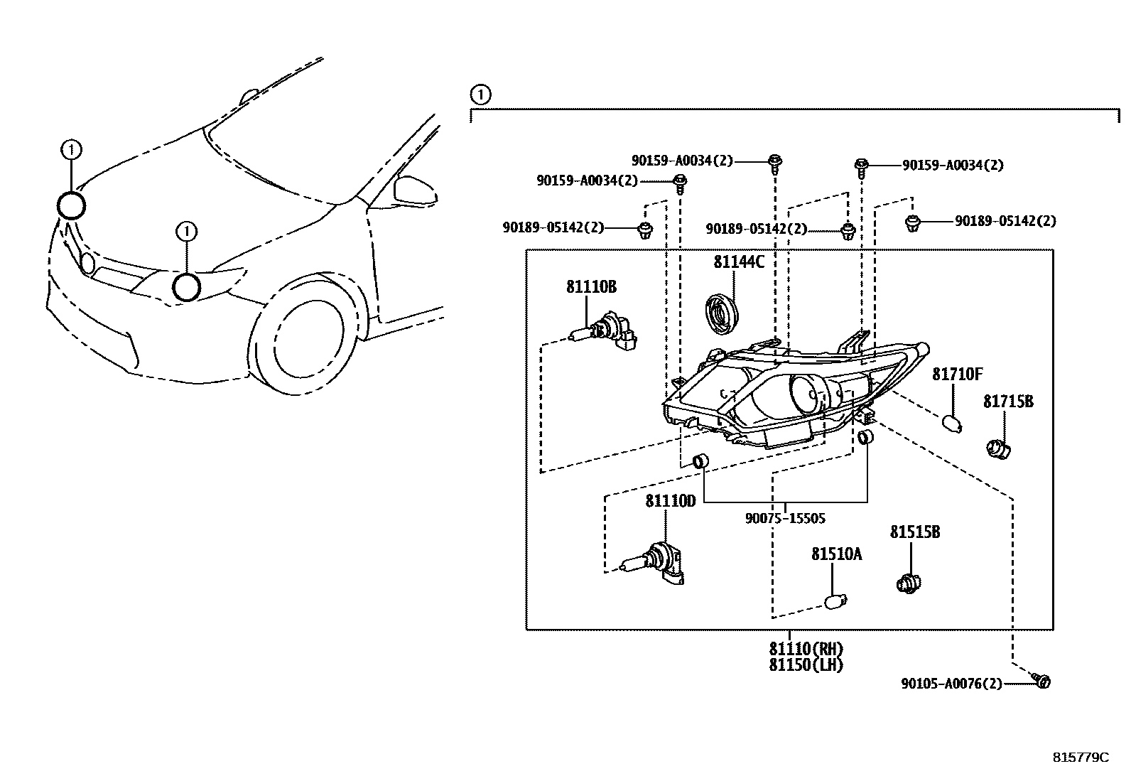 Toyota CAMRY Headlamp EPC diagram — 815779C