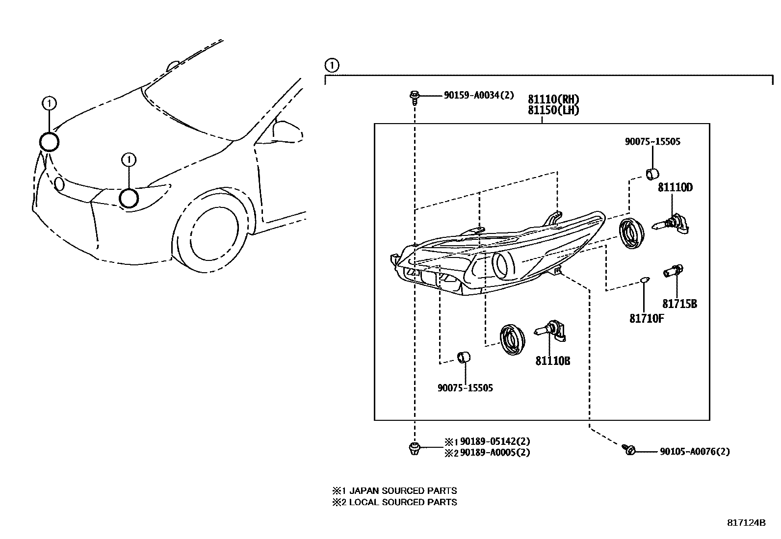 Toyota CAMRY Headlamp EPC diagram — 817124B